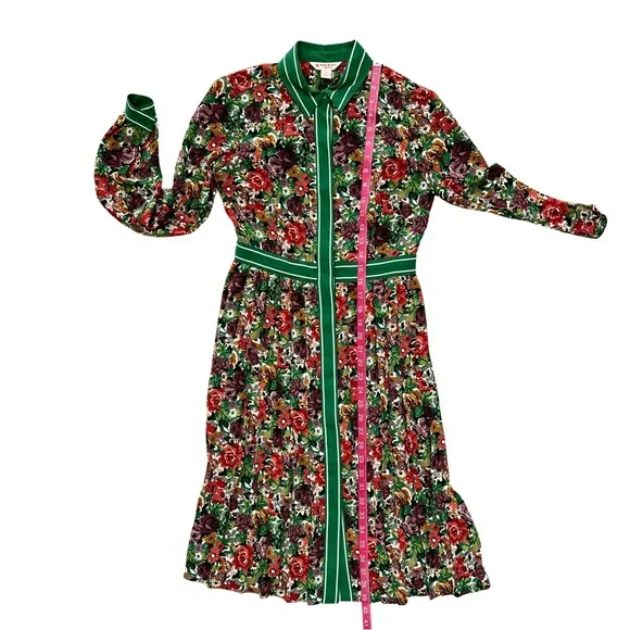 Brooks Brothers Retro Multicolor Floral Long Sleeve Dress with Green Stripe Band - Picture 8 of 12